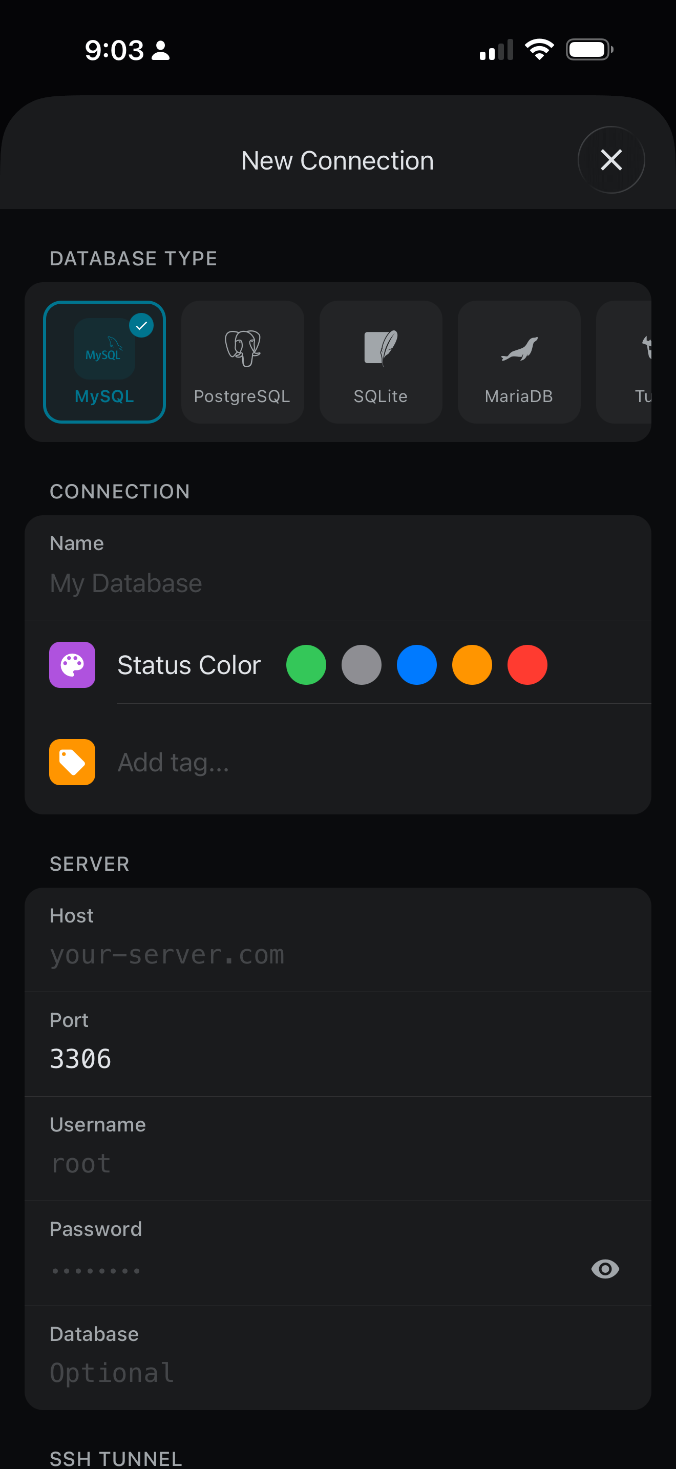 New Connection (Mobile) — dark