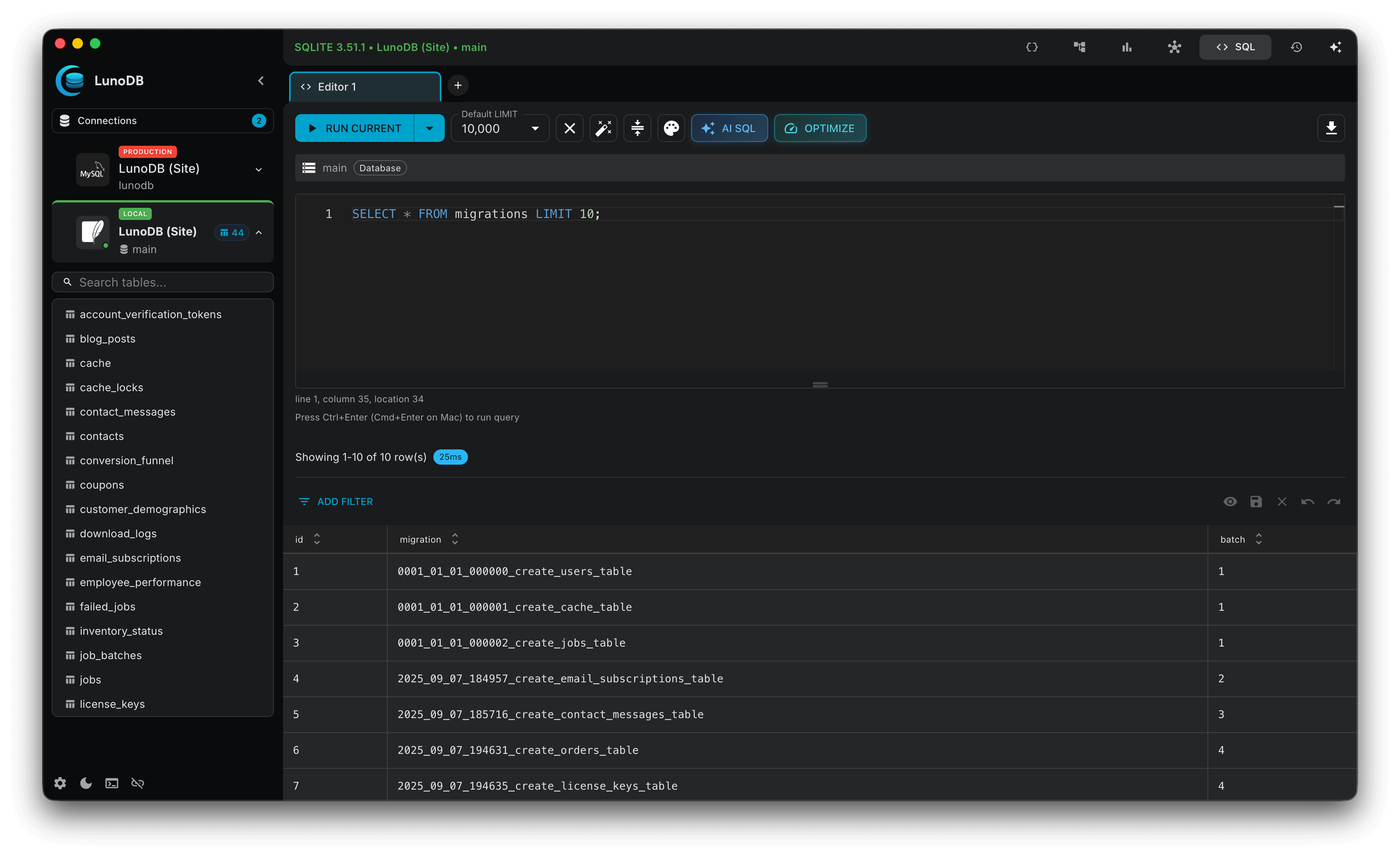 SQL Editor — dark theme