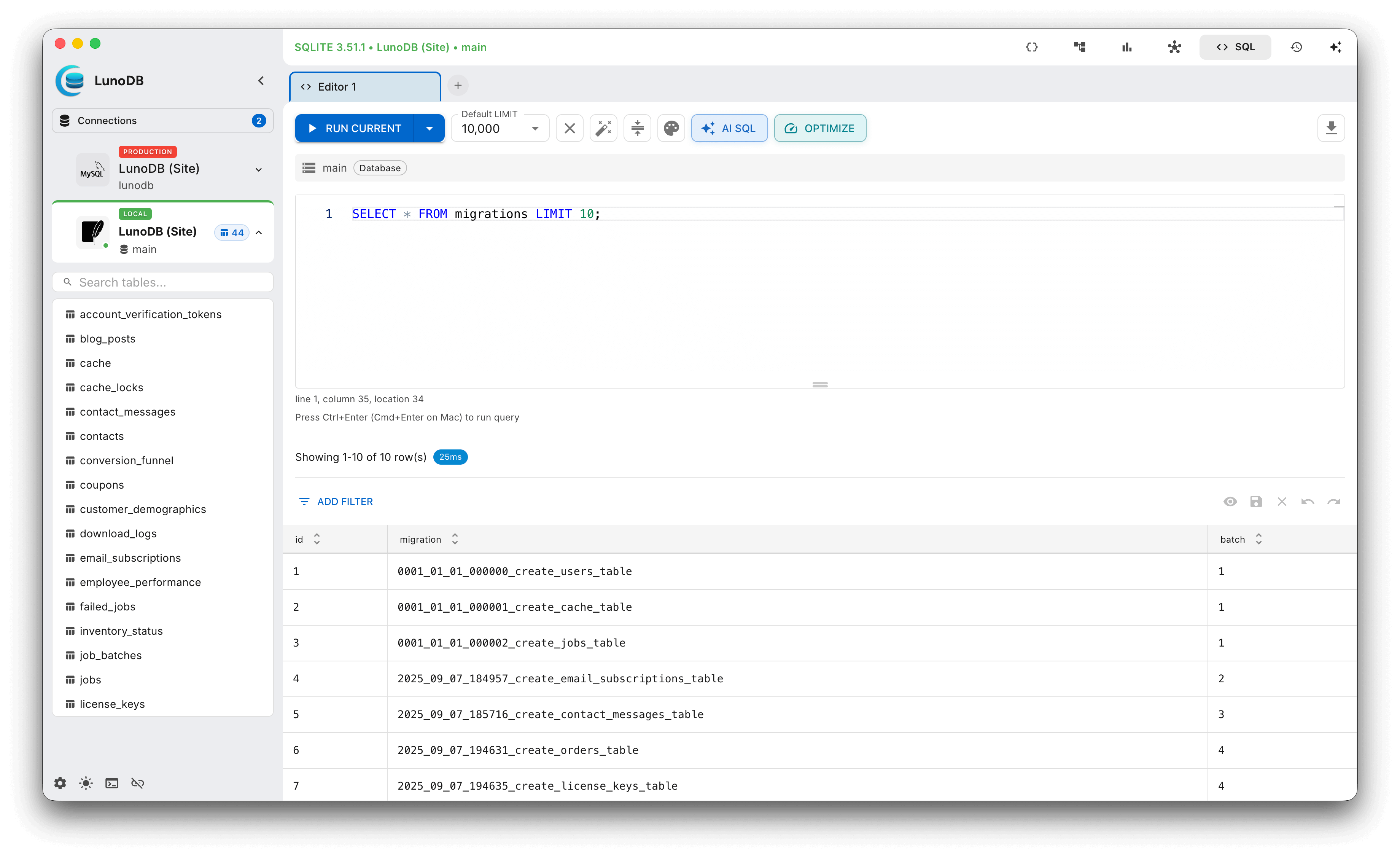 SQL Editor — light theme