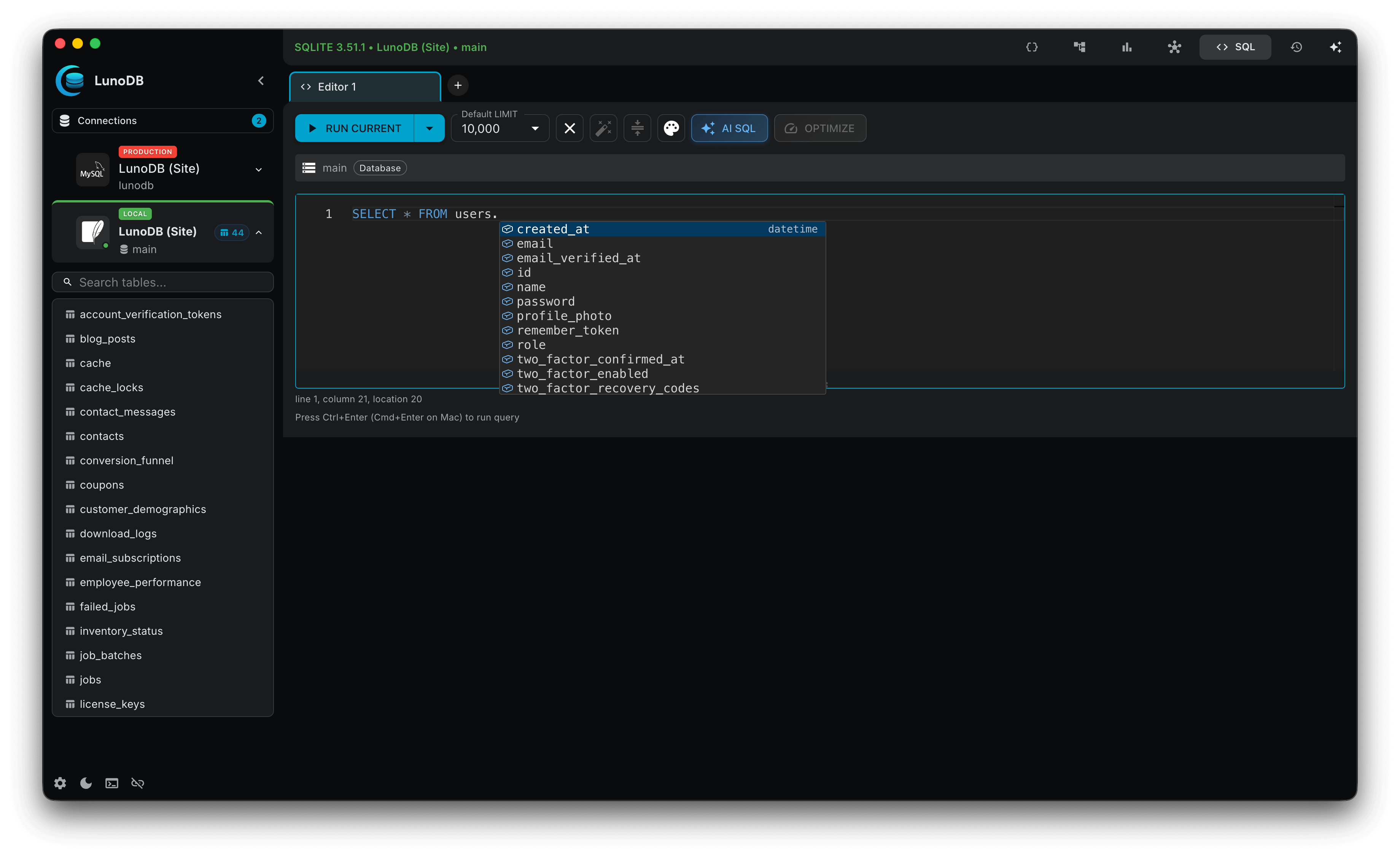 Smart Autocomplete — dark theme