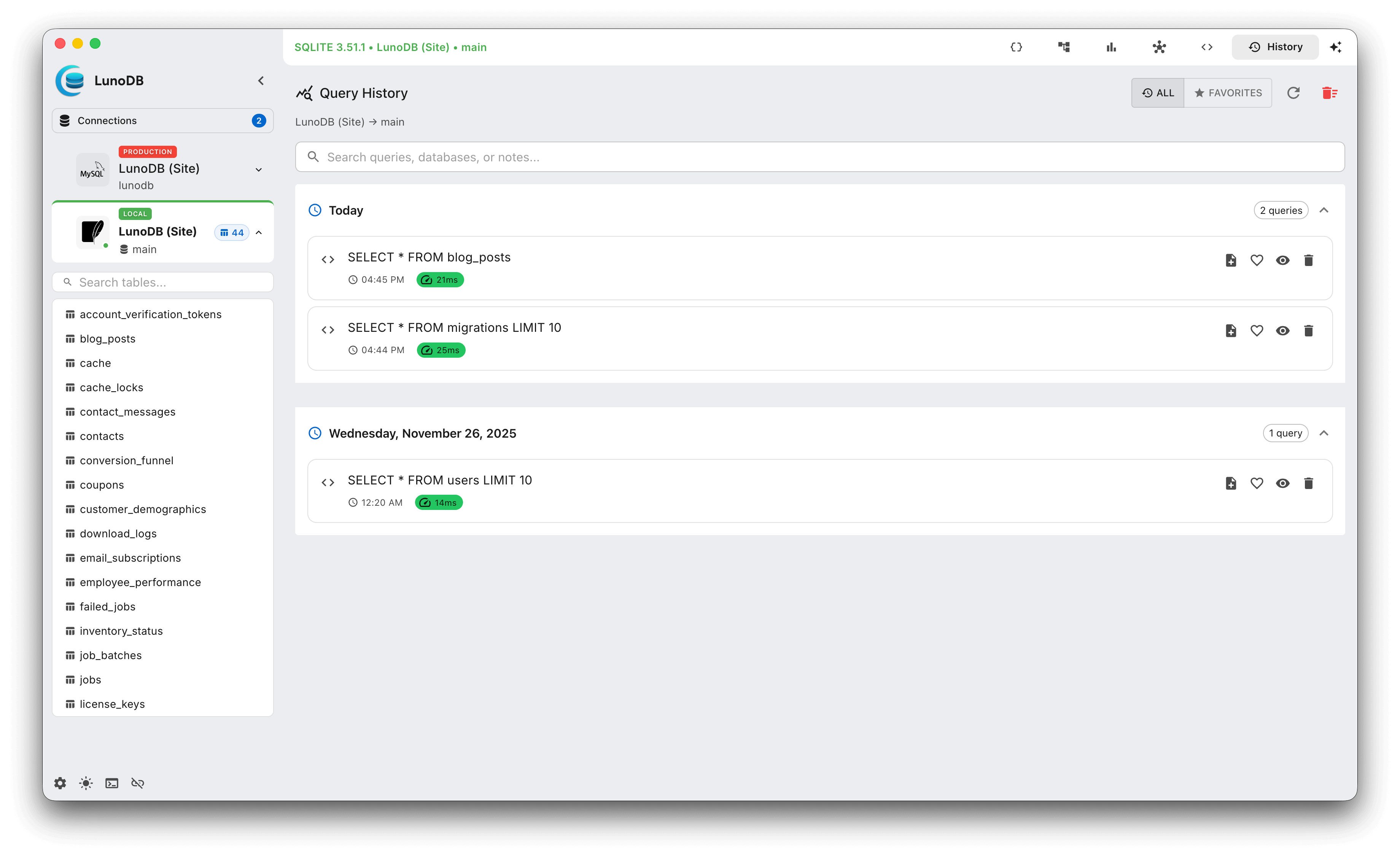 Query History — light theme