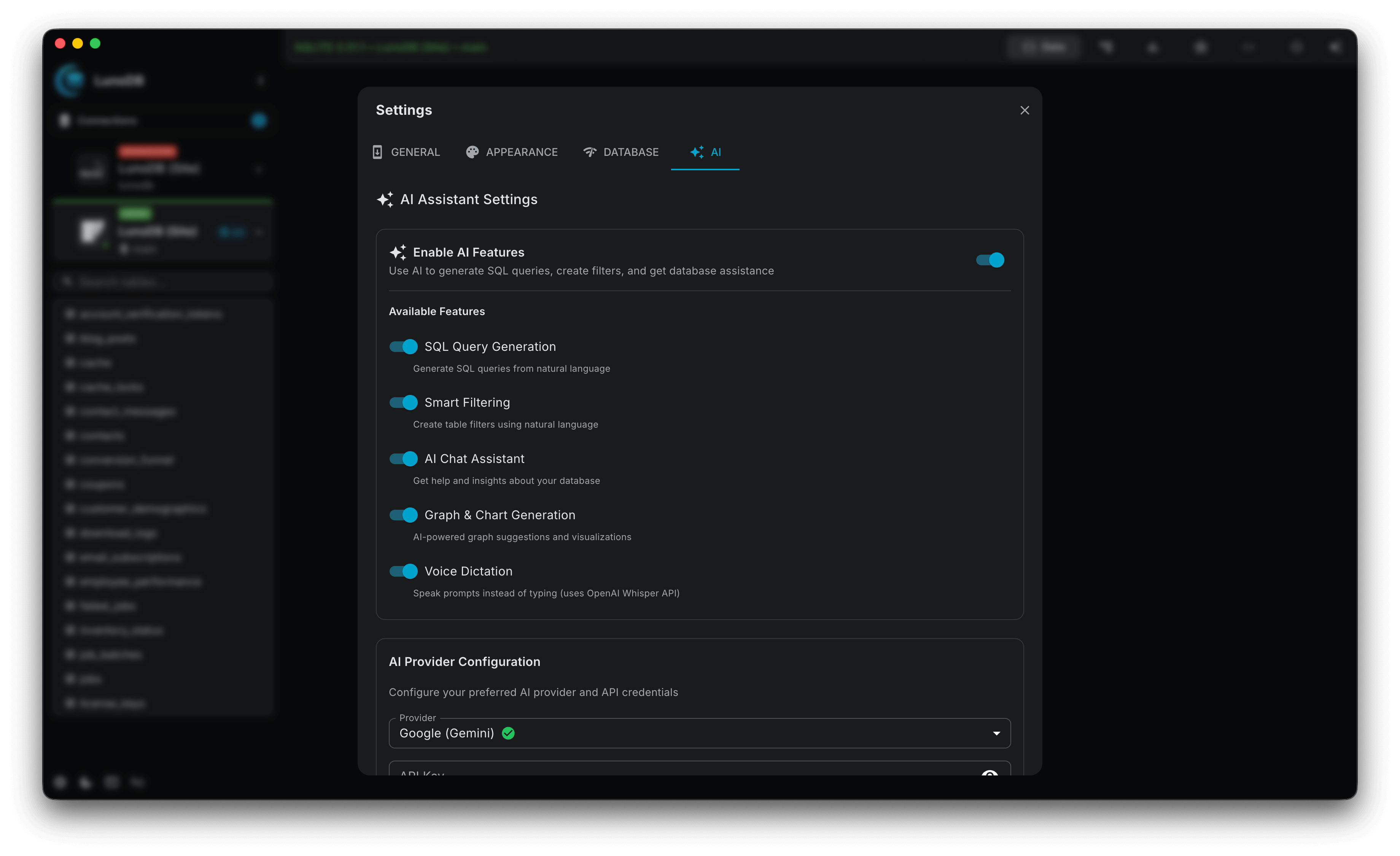 AI Configuration — dark theme
